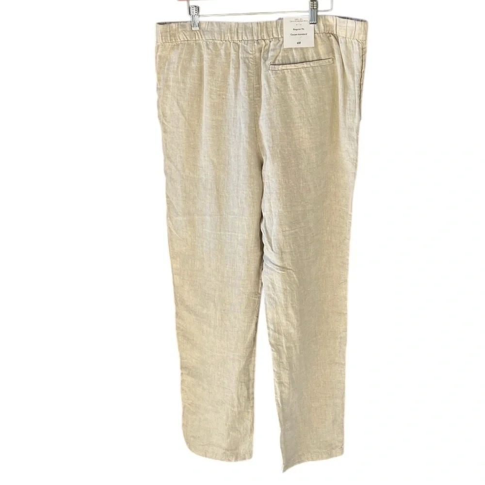 H&M 100% Linen Regular Fit Sz L Pants Slacks Natural Linen